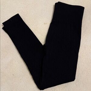 Poof! Ribbed Texture Black Fleece Leggings